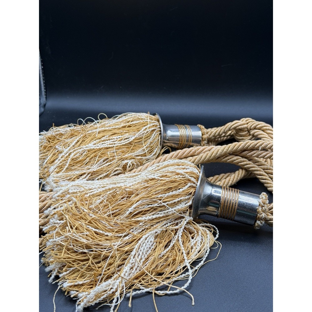 Vintage Gold & Cream Braided Rope Metal‎ Top Tassels Tie Backs 28"